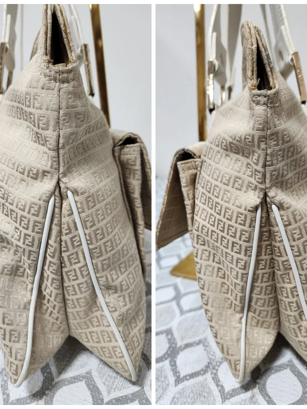 FENDI Vintage Zucca Canvas Shoulder Bag Beige/Cream